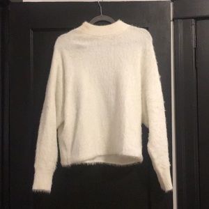 White eyelash turtle neck sweater